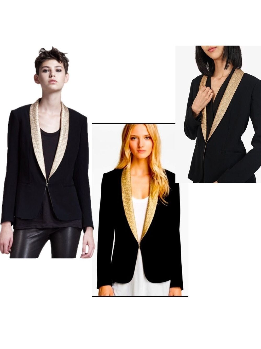 RAG & BONE BLACK/GOLD METALLIC BLAZER SINGLE BREASTED Sz 2